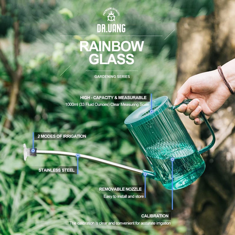 DR.UANG Small Watering Can Indoor Plants with Long Spout (1L, Emerald) - Image 3